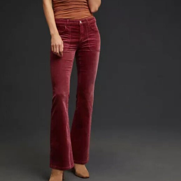 Anthropologie Pilcro 33 NWT Icon Flare Corduroy Pants Jeans Wine Cords Flared